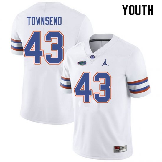 Youth Florida Gators #43 Tommy Townsend NCAA Jordan Brand White Authentic Stitched College Football Jersey TYQ6462EV